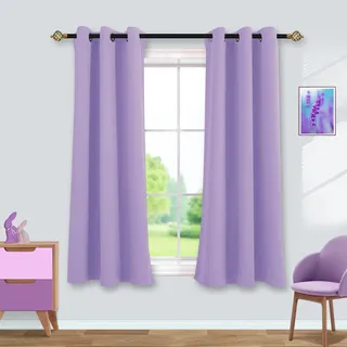 114 cm Länge, Lavendel-Violett, Kindervorhänge für Mädchenzimmer, Kurze Verdunkelung, einfache Installation, Schieberaum, Verdunkelung, lila Vorhang für Kinderzimmer Badezimmer, 2 Paneele Set
