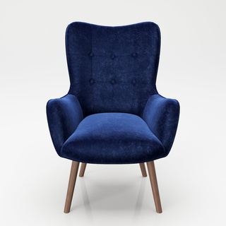 PLAYBOY - Sessel "BRIDGET" gepolsterter Lehnensessel, Samtstoff in Blau mit Massivholzfüssen, Retro-Design