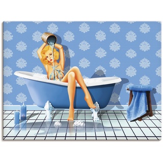 Wandbild ARTLAND "Das sexy blaue Badezimmer" Bilder Gr. B/H: 60 cm x 45 cm, Leinwandbild, blau Bild Kunstdruck Bilder als Alubild, Leinwandbild, Wandaufkleber oder Poster in versch. Größen