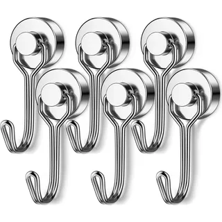 Grtard 6er-Pack Magnethaken 25 Pfund Neodym-Magnete mit Haken, Magnete mit Haken, starke drehbare Magnethaken zum Aufhängen, Schlüsselhalter, zum Aufhängen im Innen- und Außenbereich