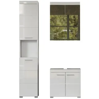 trendteam Badmöbel-Set Amanda, Bademöbel-Set Spiegelschrank Waschbeckenunterschrank Hochschrank Weiß weiß