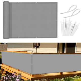 Sunnylaxx Balkon Sichtschutz 150x500cm, Hellgrau Balkonverkleidung Balkonabdeckung Balkonbespannung Blickdichte Windschutz und UV-Schutz mit Kabelbinder