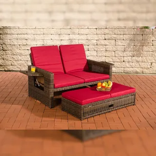 CLP Polyrattan Sofa Ancona 5mm, braun-meliert/rubinrot