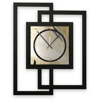 Kreative Feder Wanduhr Design-Wanduhr „Elegant Leaves“ in modernem Metallic-Look (ohne Ticken; Funk- oder Quarzuhrwerk; elegant, außergewöhnlich, modern) schwarz