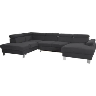 COTTA Wohnlandschaft Komaris U-Form, in Echtleder Pampas Madras, B: 320 cm, mit Kopfteilverstellung, optional Schlaffunktion, Bettkasten & Licht schwarz