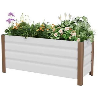 GarveeMore Hochbeet Pflanzenkasten Gartenbeet aus verzinktem Stahl weiß 100 cm