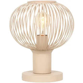 TRIO Leuchten LED Nachttischlampe, Dimmfunktion, LED wechselbar, Warmweiß, kleine Industrial Lampe für Fensterbank mit Gitter Kugel, Höhe 28cm beige