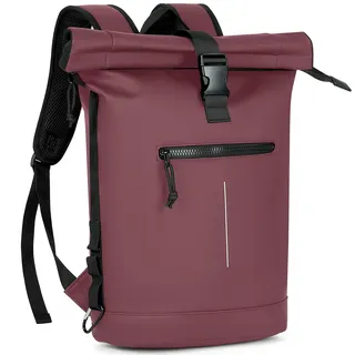 Lekeinchi 17 Zoll wasserdichter Laptop-Rucksack für Damen und Herren – Roll-Top-Design für Schule, Reisen, Business, Arbeit und Camping, rosig, 43,18 cm, Wasserdichter Roll-Top-Rucksack