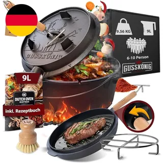 GUSSKÖNIG Dutch Oven Set-Eingebrannter Dutch Oven 9L [6-10 Person]-Feuertopf Gus