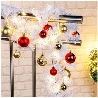 Spetebo LED-Girlande LED Weihnachts-Girlande + Christbaumkugeln - weiß, 80-flammig, Künstliche Tannengirlande 5 m Länge