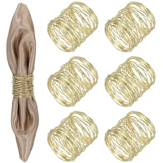 QUARKZMAN 6 Stück Metall Serviettenschlaufen Runde Mesh Serviettenring Gold | Halter, Für Tischdekoration, Hochzeit, Geburtstag, Feiertag Party