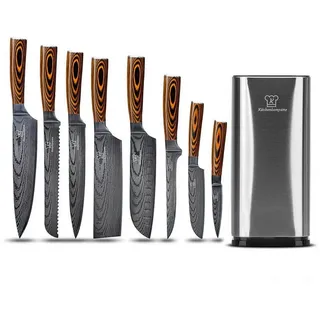 Küchenkompane Messer-Set Messerset mit Edelstahl Messerblock 9-teiliges Set Akarui - rostfrei (2-tlg) braun|silberfarben