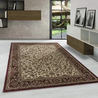 Carpetsale24 Orientteppich Rot 200x290 cm – Kurzflor Teppich im klassischen Vintage Look für Wohnzimmer, Esszimmer, großer Raum – Pflegeleicht, strapazierfähig, eleganter Wohnstil