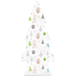Riffelmacher 75432 - Dekoobjekt Baum, 1 Stück, Größe 32 cm, Weiß mit Weihnachtsmotiven, Kunststoff, stehend, Tanne, moderne Dekoration, Weihnachten, Advent, Tischdeko, Fensterbank