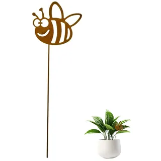 JIRVEX 1 Stk. Gartenstecker Biene, Metall Rost Optik | Wetterfeste Gartendeko für draußen | Langlebiger Bienen Blumenstecker für Garten, Balkon, Blumentopf & Gartenfigur