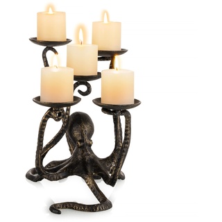 Sziqiqi Kerzenhalter Kerzenständer Octopus für 5 Teelichthalter Stumpenkerzenhalter, Kerzenhalter Gothic Dekorative Figurine Tisch Centerpiece für Halloween Kamin Badezimmer Dekor