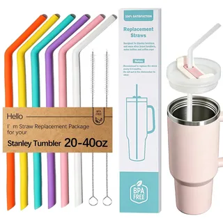WK ieason Ersatz Silikon Strohhalme Wiederverwendbare Bendy Trinkhalme Kompatibel mit Stanley 20-40oz Becher und andere Marken mit 2 Bürsten, Farbe Ungiftige Strohhalme für Kleinkinder und Kinder