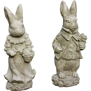 Herr & Frau Hase Figurenset Hasenpaar, aus Steinguss Frostfest Witterungsbeständig, Steinfigur Tierfigur zur Dekoration, Hasen, Meister Lampe für Garten und Terrasse, Ostern, SU-2147