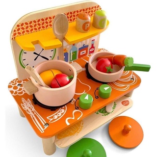 suebidou Spielküche Küchenspielset aus Holz Kochstation kleine Kinderküche aus Holz beige