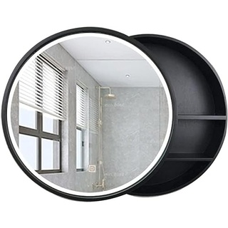 Spiegelschrank Badezimmer rund mit Licht, wandmontierter Schlafzimmer-Kosmetikspiegel aus Holz mit Aufbewahrungsschrank, runder Kosmetikspiegel mit Licht