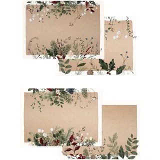Dinnergut | 4x12 Papier-Tischsets mit Winter Floristry Motiv | 48 Stück DIN A3 | Premium Papier | Tischunterlage mit Blumen | Natur, Herbst, Blätter, Zweige | Einweg Platzset für Tischdeko
