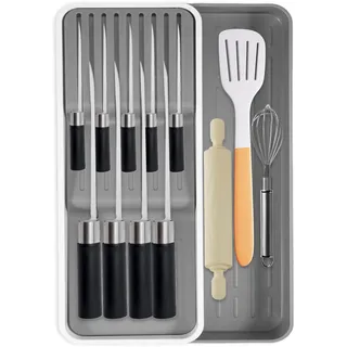 Messer-Schubladen-Organizer für 9 Messer, 2-stöckig, Küchenmesserhalter mit Utensilien, Aufbewahrungsbox, ausgezogenes Messerblock-Set zur Aufbewahrung, platzsparend, waschbar