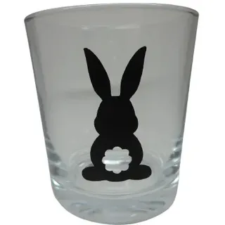 Teelicht Glas Windlicht Kerze print "Hase mit Blume" schwarz Ostern Handmade