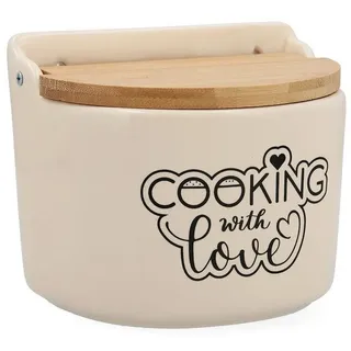 Quid Gewürzstreuer Quid Salzstreuer mit Deckel Cooking with Love rund aus Keramik Weiß 14 weiß