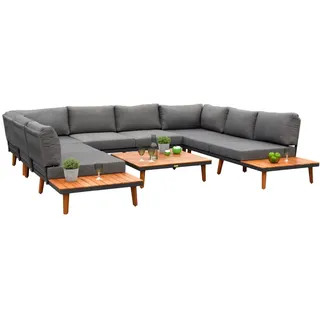 Merxx Akropolis Lounge Set, Eckbank, Auflagen, Tisch, Aluminium/Akazie