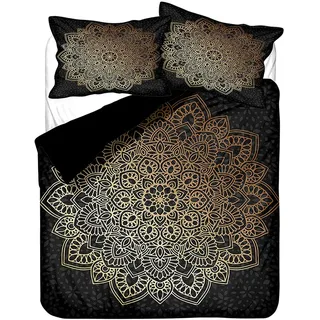 Ethnische Böhmische Bettwäsche Set Mann Frau Bettbezug Mandala Blumen Boho Schwarz Rosa Lila Orange Indischer Stil Polyester Schlafzimmer Dekor Bettbezug und Kissenbezug (Schwarz, 135 x 200 cm)