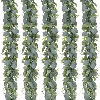 Yuejia 2 Stück 5,5 ft / 1,67 m Künstliche Eukalyptus Girlande Falsche Silberdollar Eukalyptus Grüngirlande Ranken Tischläufer Für Hochzeitbogen Hintergrund Tischdekoration Heim Kamindekoration