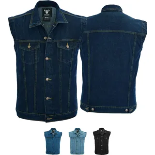 BULLDT Herren Motorradweste Jeansweste Motorrad Kutte Denimweste Bikerweste - Stylische Biker Trucker Weste mit Kragen – Vintage & Klassischer Lifestyle aus 100 % Baumwolle Dunkelblau - 52 - 52