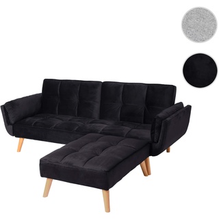 Schlafsofa HWC-K18 mit Ottomane, Couch Sofa G√§stebett, Schlaffunktion 218x175cm ~ Samt schwarz