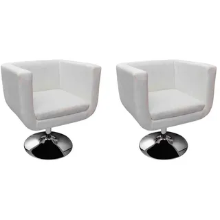 yorten 2 Stück Loungesessel Clubsessel Cocktailsessel aus Kunstleder Höhenverstellbar und Drehbar Weiß Gesamthöhe ca. 68 bis 80 cm für Wohnzimmer oder Büros