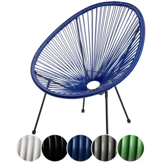 sunnypillow Acapulco Gartenstuhl - gemütlicher Loungesessel für Wohnzimmer, Terrasse, Garten, Balkon Sessel Stuhl - Korbsessel Gartensessel im Retro Design - Outdoor/Indoor - Blau