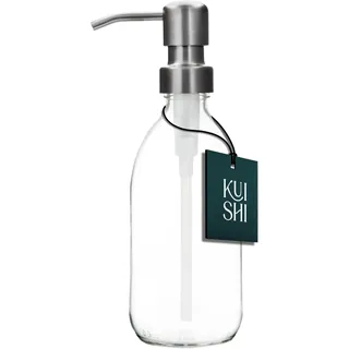 Kuishi Klarglas-Pumpflasche Spender [250 ml, goldene Pumpe] Nachfüllbare Braunglas-Seifenspender Flasche mit Edelstahlpumpe, umweltfreundlich (BPA-frei)