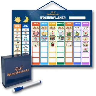 MeinSchlaufuchs® Wochenplaner Kinder - Montessori Magnettafel inkl. 250 Magnete, Aufbewahrungsbox, Kordel & Stift - 2-in-1 Wochenplan & Routineplan - Morgenroutine & Abendroutine für Kinder