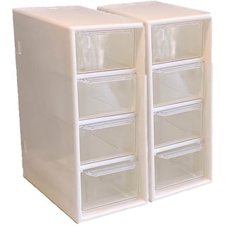 Kosmetik-Aufbewahrungsbox, Schreibtisch-Schmuck-Aufbewahrungsboxen, 2 transparente Kunststoff-Schubladen-Aufbewahrungsschrank mit 4 Schubladen, Schreibtischteile, Kunststoff-Organizer, Zuhause, Weiß