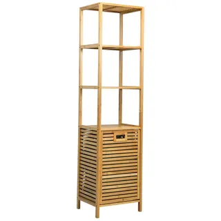 komfotteu Hochschrank Badschrank 3 Fächer 80 x 30 x 90 cm Beige Bambus