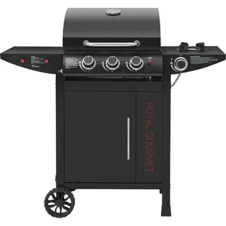 Royal Gourmet Gasgrill 3+1 Brenner Grillwagen mit 11,5 kW, Campinggrill mit Seitenbrenner, Outdoor Gas Grill inkl. Haken, Unterschrank für Balkon,