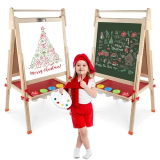 kramow Kinder Tafel und Doppelseitige Staffelei, Magnettafel für Kinder, Kreatives Lernen, Pädagogisches Geschenk für Jungen und Mädchen über 3 Jahre