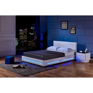 Home Deluxe LED Bett ASTEROID mit Matratze - Weiß, 140 x 200 cm, mit Matratze
