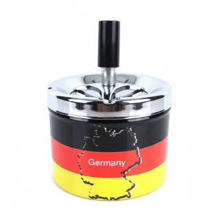Drehaschenbecher WM 2026 Deutschland Windaschenbecher aus Leichtmetall Schleuderaschenbecher fuer Outdoor und Indoor Durchmesser 9,5cm Hoehe 7,5cm Tischaschenbecher zur Weltmeisterschaft