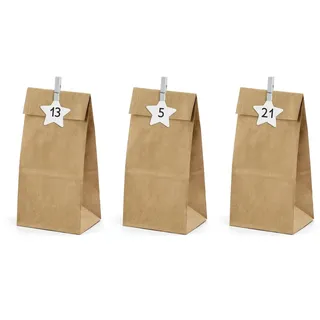 Partydeco Adventskalender Tüten zum Befüllen 8x6,5x21cm Papier Set