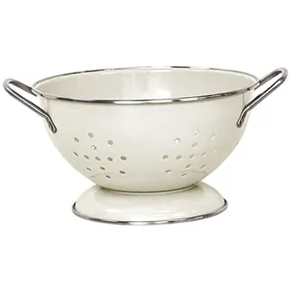Duiaynke Sieb mit Emaille-Beschichtung - Vintage-Stil - Selbst entwässerndes Obstsieb - Metallgeschirr-Set - Küchentischdekoration - Klein Weiß