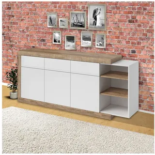 Helvetia Sideboard (Sintra, 1 St., 1-teilig), 200 cm weiß Hochglanz / samdal eiche weiß