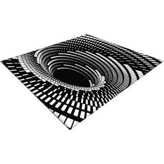 Herbests 3D Illusion Teppich Optischer TäUschung Bodenmatte Stereoskopischer Schwarzweiss Abstrakte Geometrisch Wirbel Muster Wohnzimmer rutschfest Fußmatten Vielseitige Wohnaccessoires 60 * 90cm