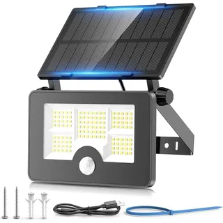 Solarbetriebene Außenleuchte Mit Bewegungsmelder, 122 Leds, 4 Modi, Usb-aufladbar, Solar-wandleuchte, Mastleuchte Für Den Garten, Ip65 Wasserdichte Solar-pir-beleuchtung