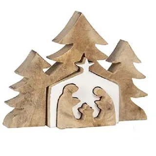 RiloStore Tischkrippe MANGOHOLZ braun Weiss Ceef Weihnachten Krippe Natur 12x11cm Deko Figuren Christus Jesus Weihnachtskrippe Kunstharz Weihnachten Geschenk Tischdeko Krippenfiguren ...
