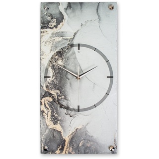 Kreative Feder Designer-WANDUHR Grey & Gold Marble aus Stein mit Zeigern aus gebürstetem Aluminium - Designeruhr aus Beton mit flüsterleisem Uhrwerk (leises Funkuhrwerk)